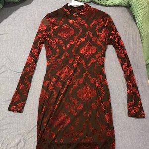 Black Dress with Rosy/Flower Red Burgundy Accents